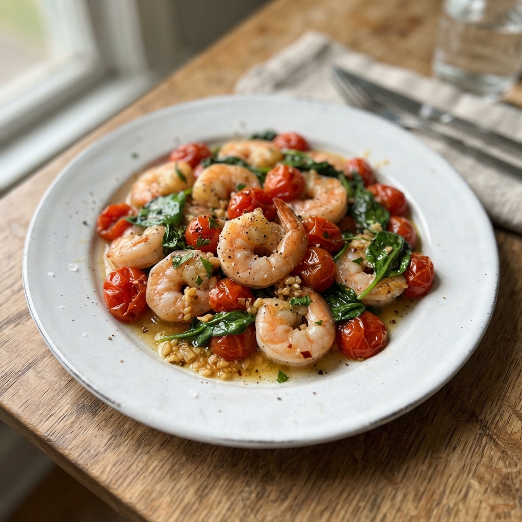 One-Pan Garlic Butter Shrimp and Spinach