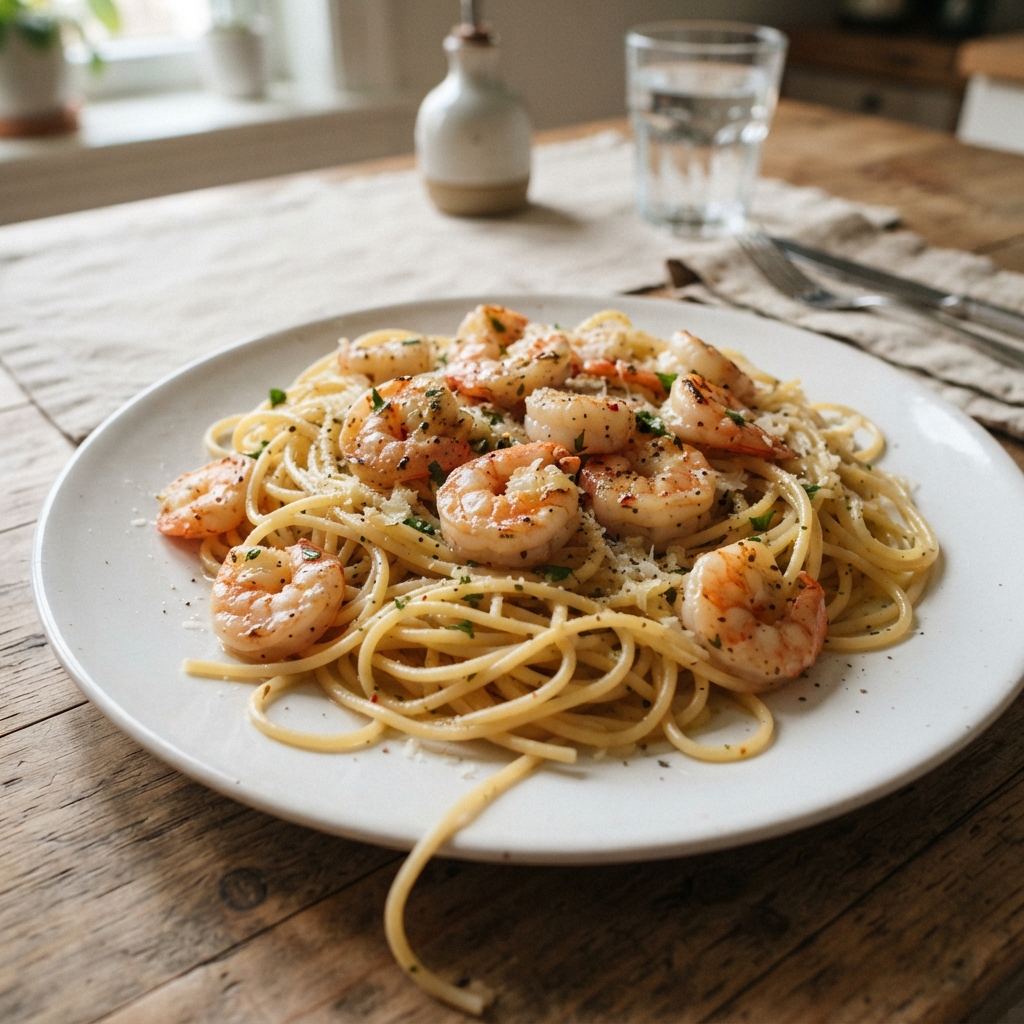 Quick Garlic Butter Shrimp Pasta