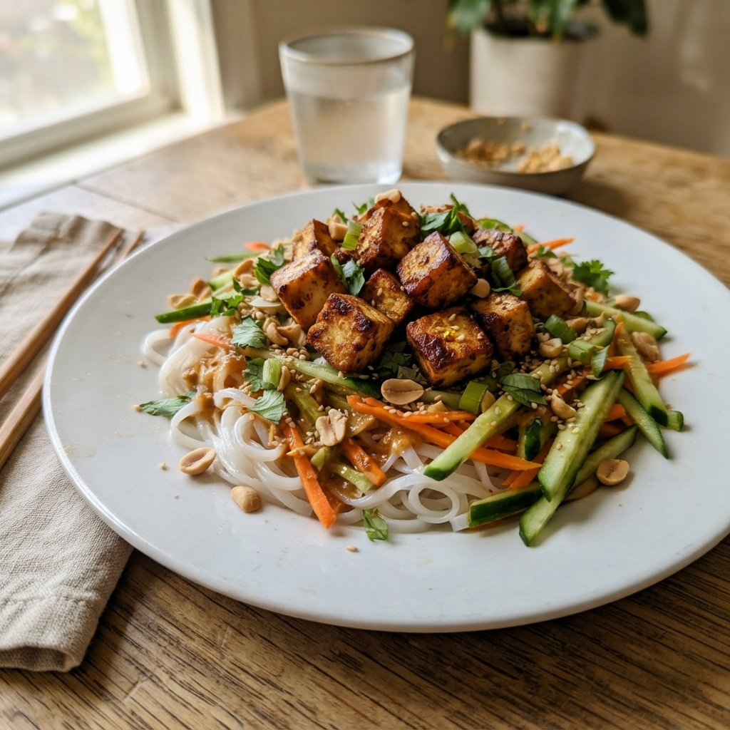 Crispy Tofu and Peanut Noodle Salad