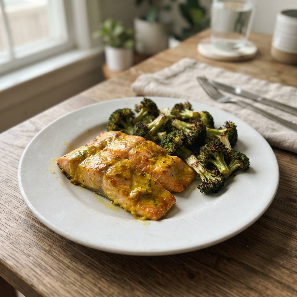 Turmeric Ginger Salmon and Broccoli Sheet Pan