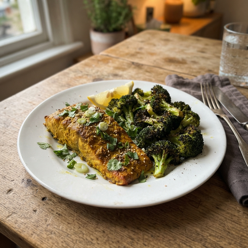 Turmeric Ginger Salmon and Broccoli Sheet Pan