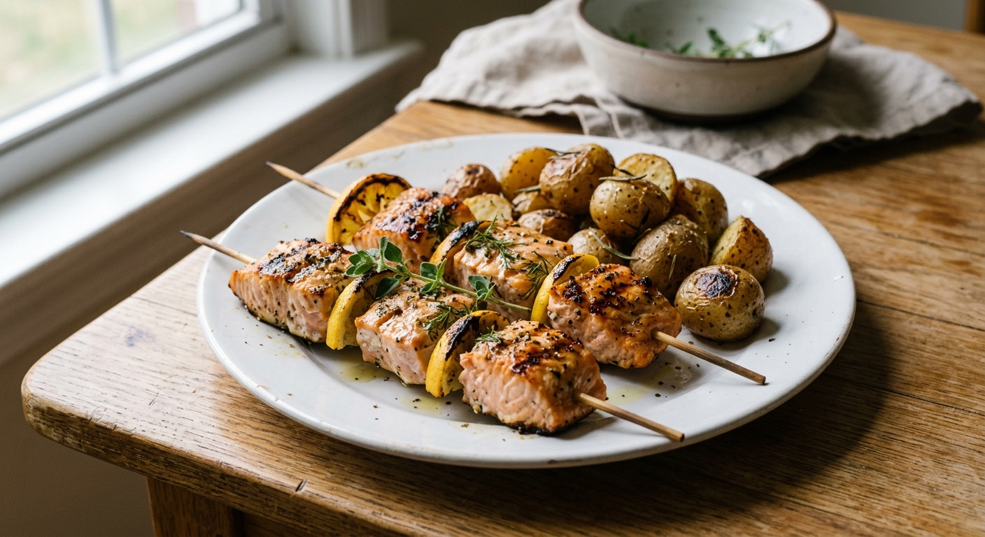 Lemon-Herb Grilled Salmon Skewers