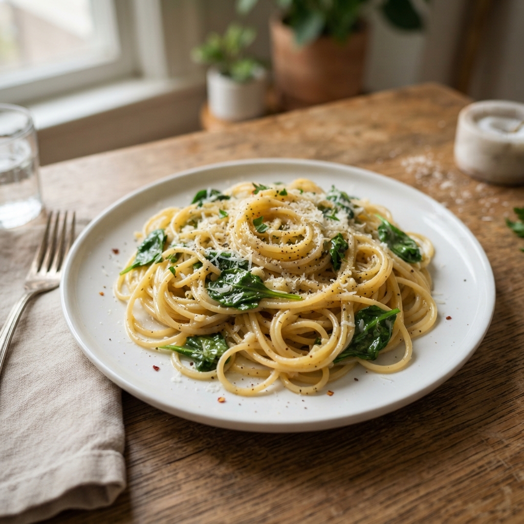 One-Pan Garlic Butter Pasta with Spinach and Parmesan
