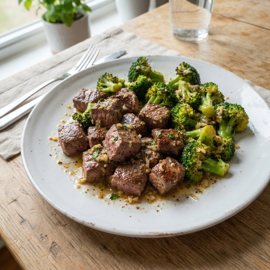 One-Pan Garlic Butter Steak Bites and Broccoli