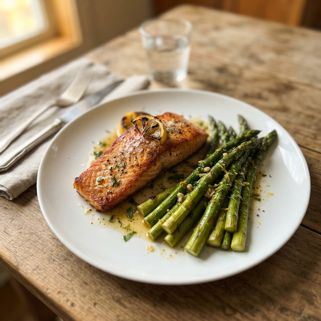 One-Pan Garlic Butter Lemon Salmon and Asparagus