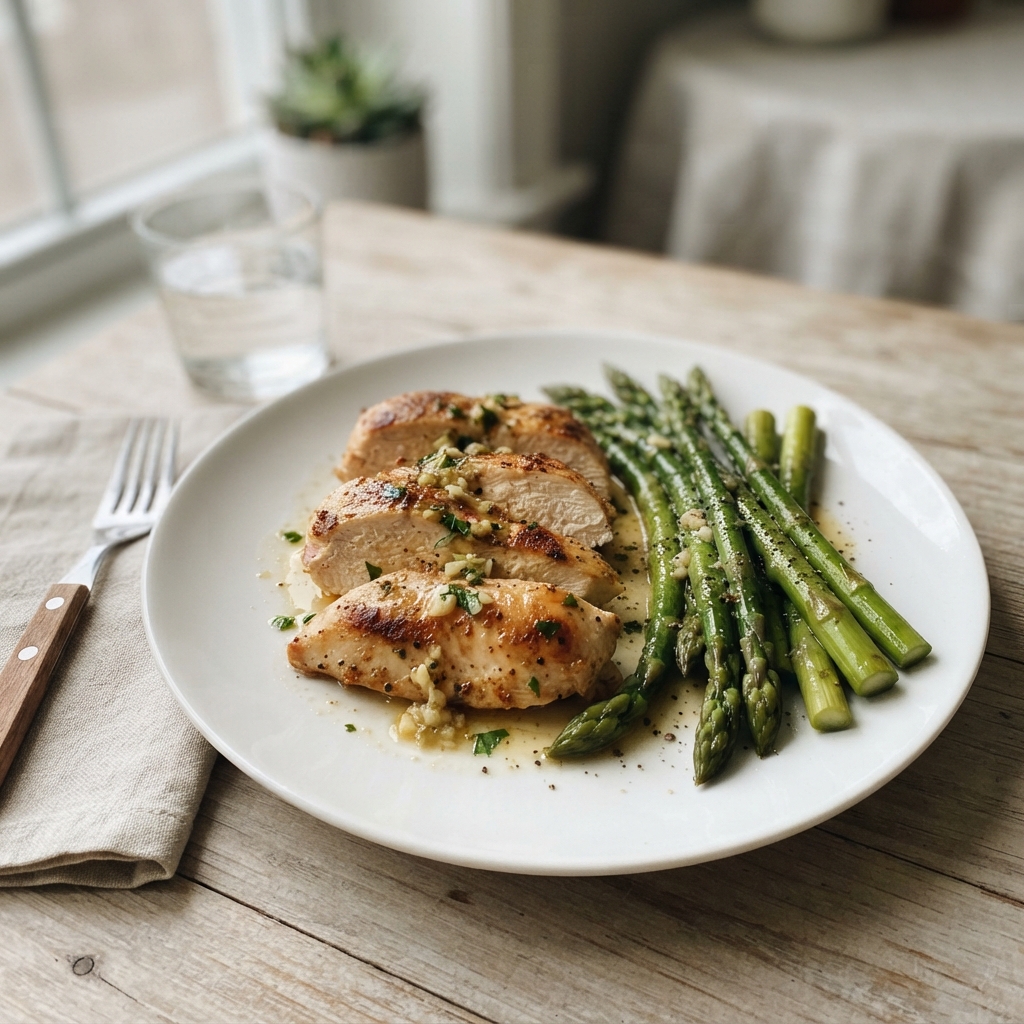 Easy One-Skillet Lemon Garlic Chicken and Asparagus