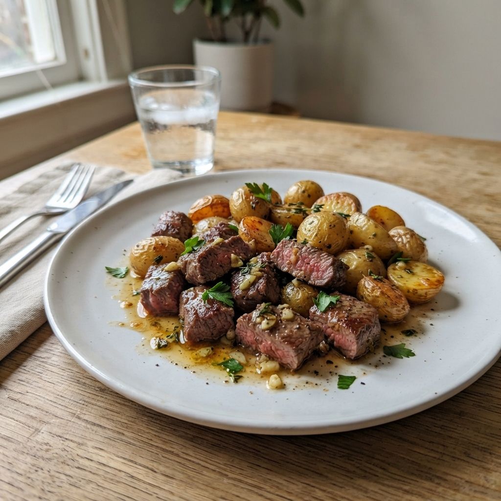 One-Pan Garlic Butter Steak Bites and Potatoes