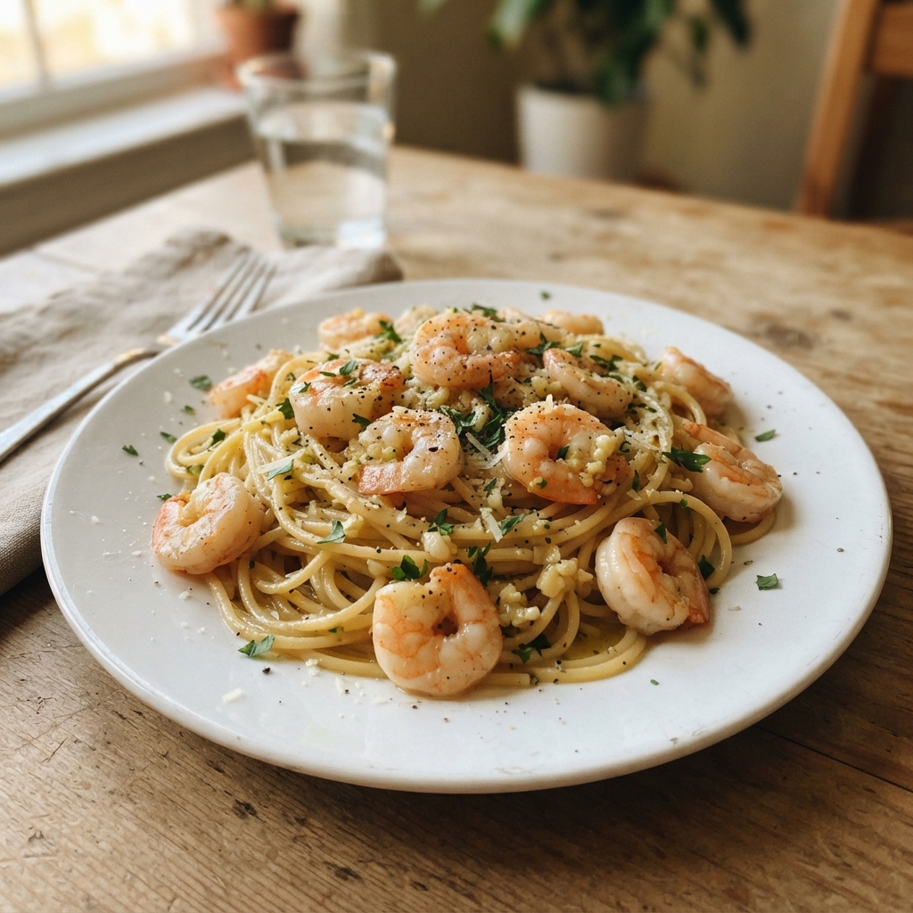 Quick Garlic Butter Shrimp Pasta