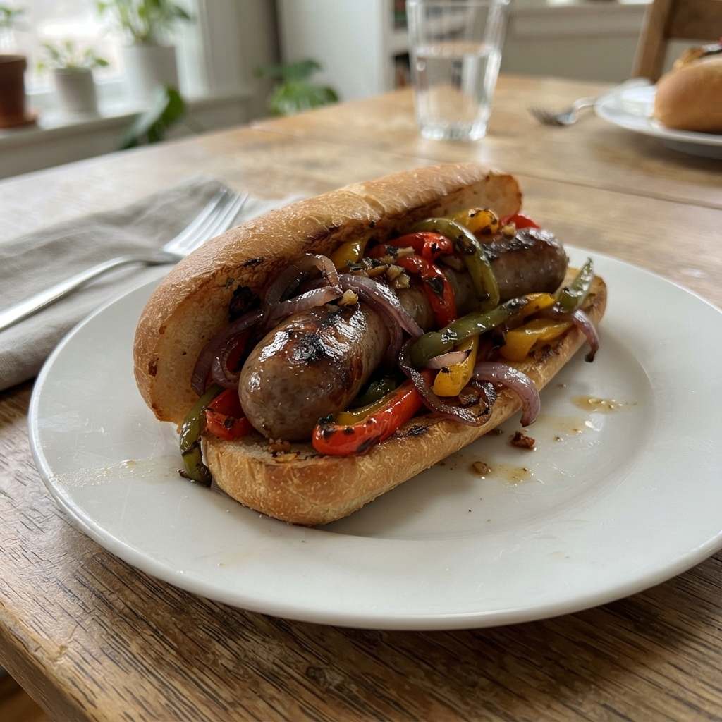 Sheet Pan Sausage and Pepper Hoagies