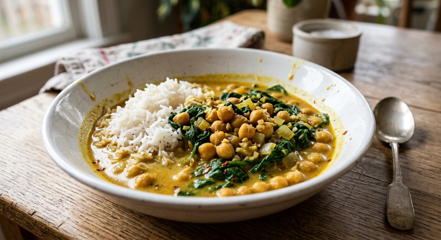 Quick Chickpea and Spinach Coconut Curry