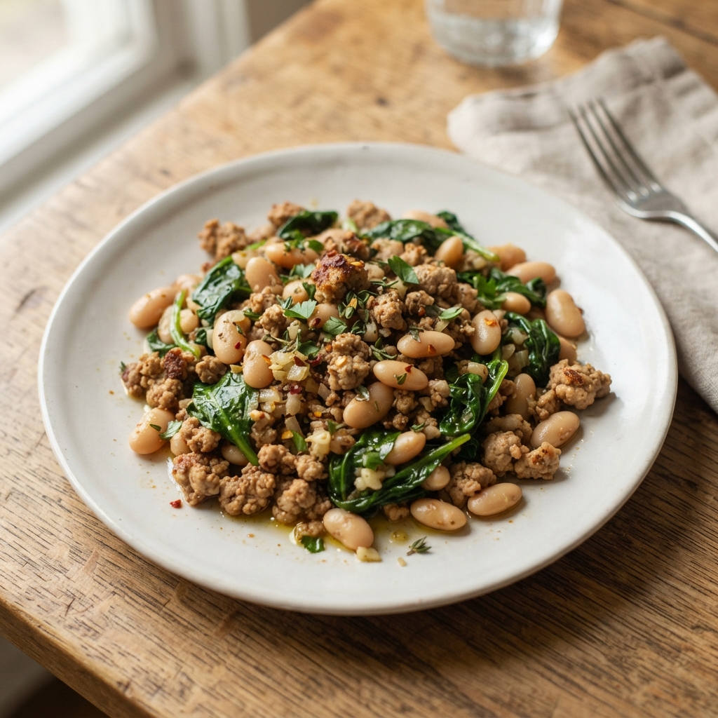 High-Protein Skillet Turkey and White Bean Hash