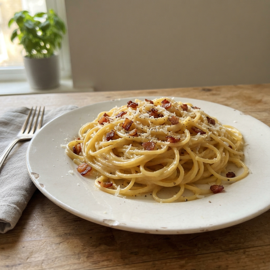 Simple Buttered Parmesan Pasta with Crispy Bacon
