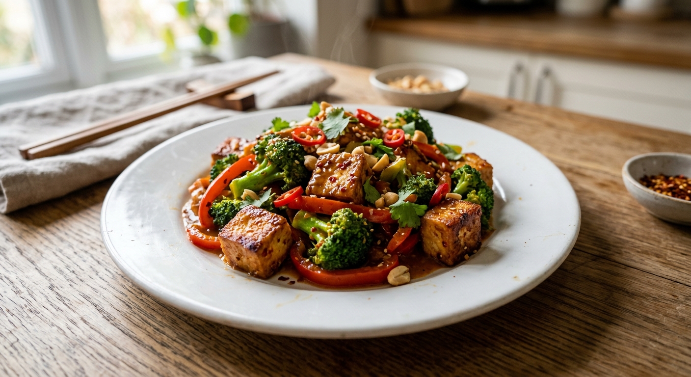 Quick Spicy Peanut Tofu Stir-Fry