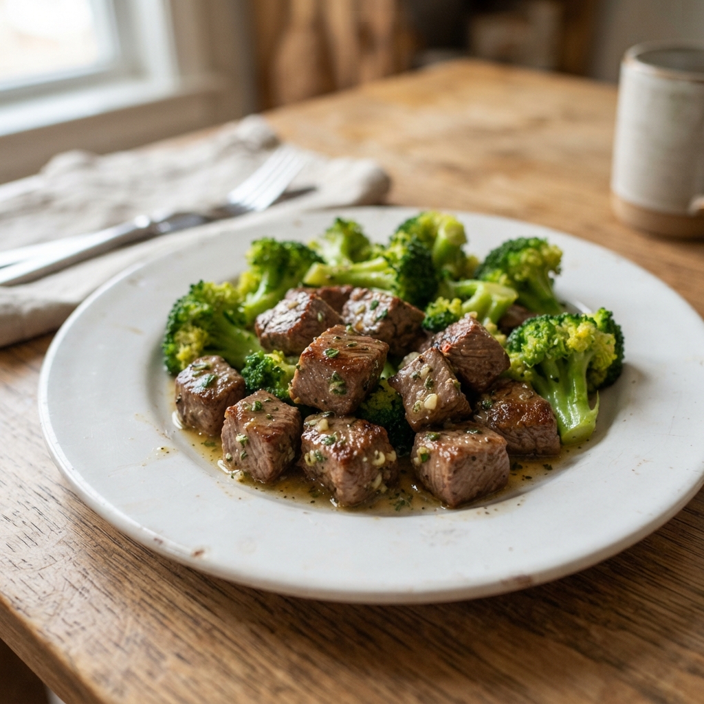 One-Pan Garlic Butter Steak Bites and Broccoli