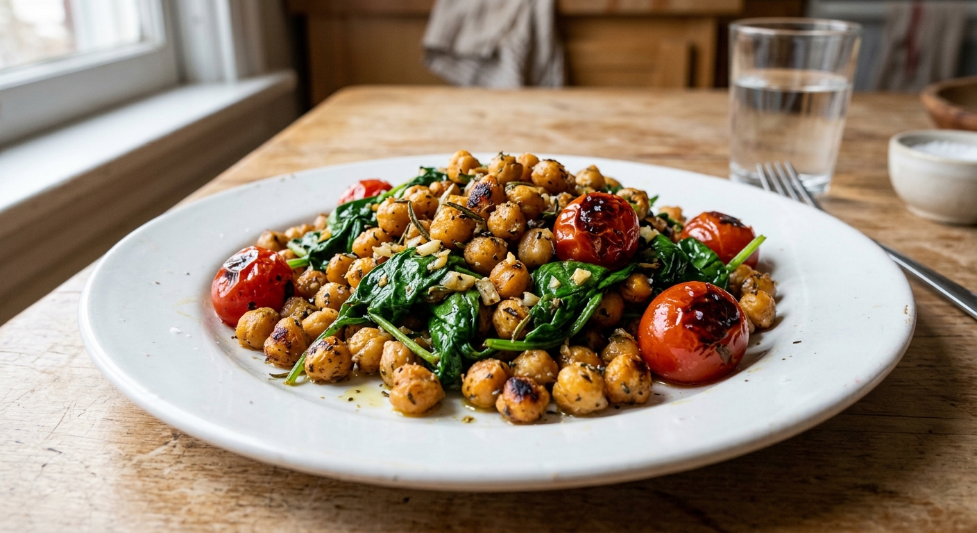One-Pan Garlic Herb Chickpea and Spinach Sauté