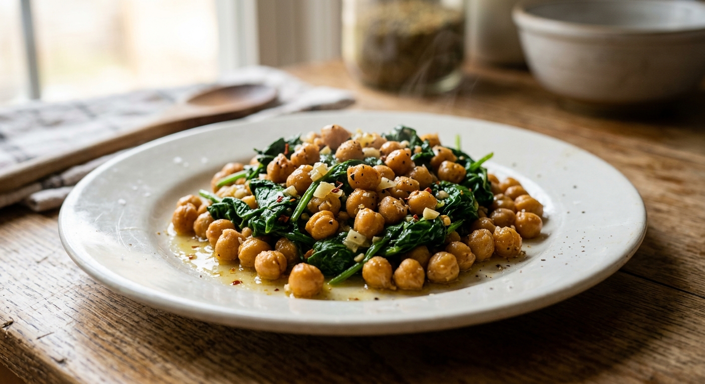 One-Pan Lemon Garlic Chickpea and Spinach Skillet