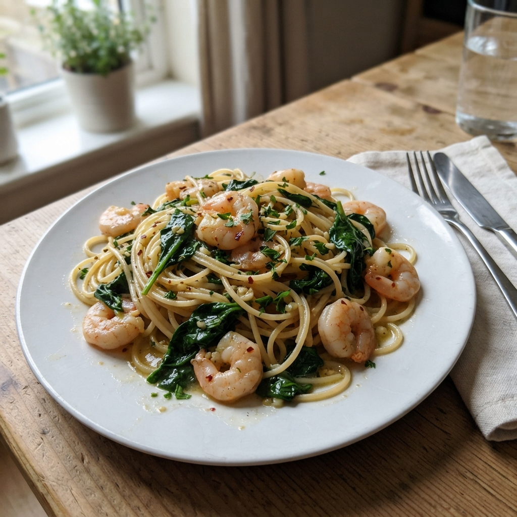 Quick Garlic Butter Shrimp and Spinach Pasta