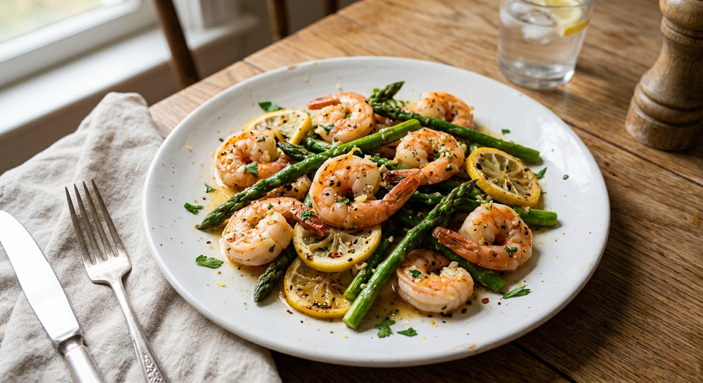 Lemon Garlic Butter Shrimp and Asparagus