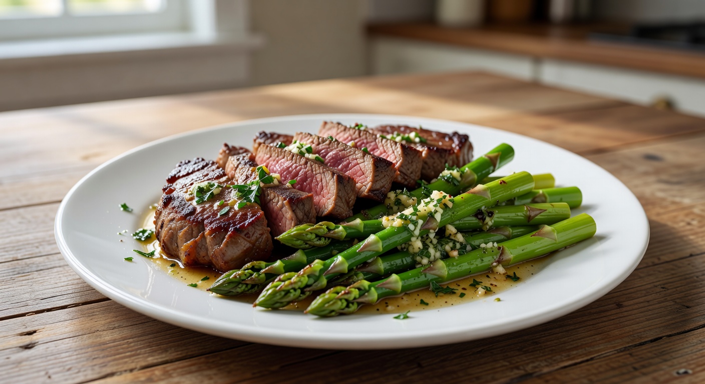 One-Pan Garlic Herb Steak and Asparagus