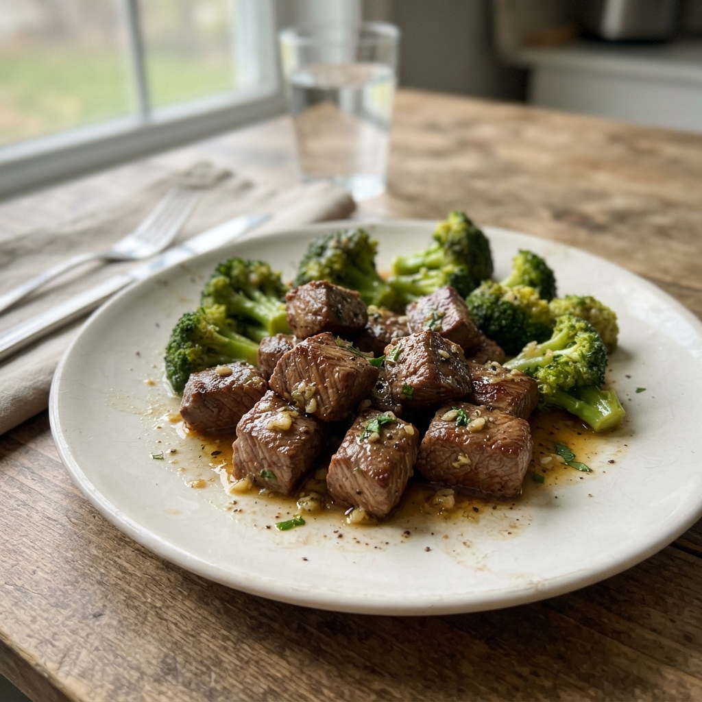 One-Pan Garlic Butter Steak Bites and Broccoli