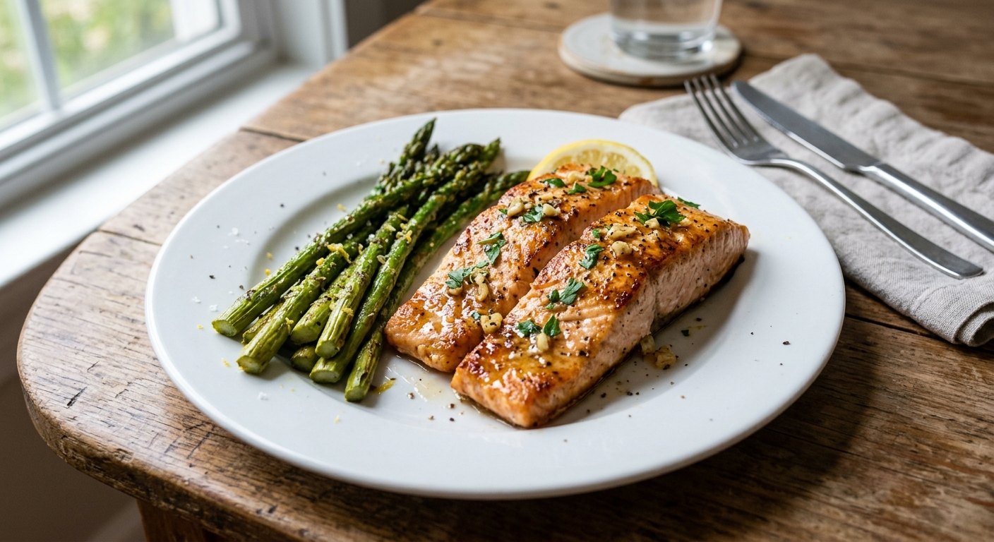 Lemon Garlic Pan-Seared Salmon with Asparagus