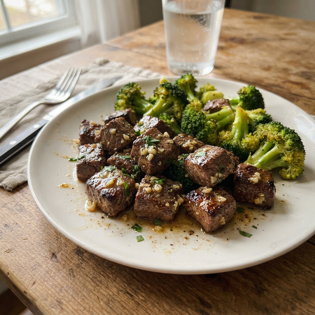One-Pan Keto Garlic Butter Steak Bites and Broccoli