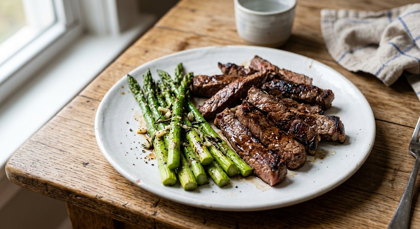 One-Pan Garlic Herb Steak and Asparagus