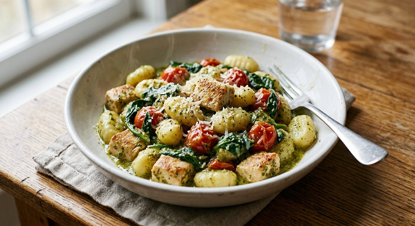 One-Pan Creamy Pesto Chicken and Gnocchi