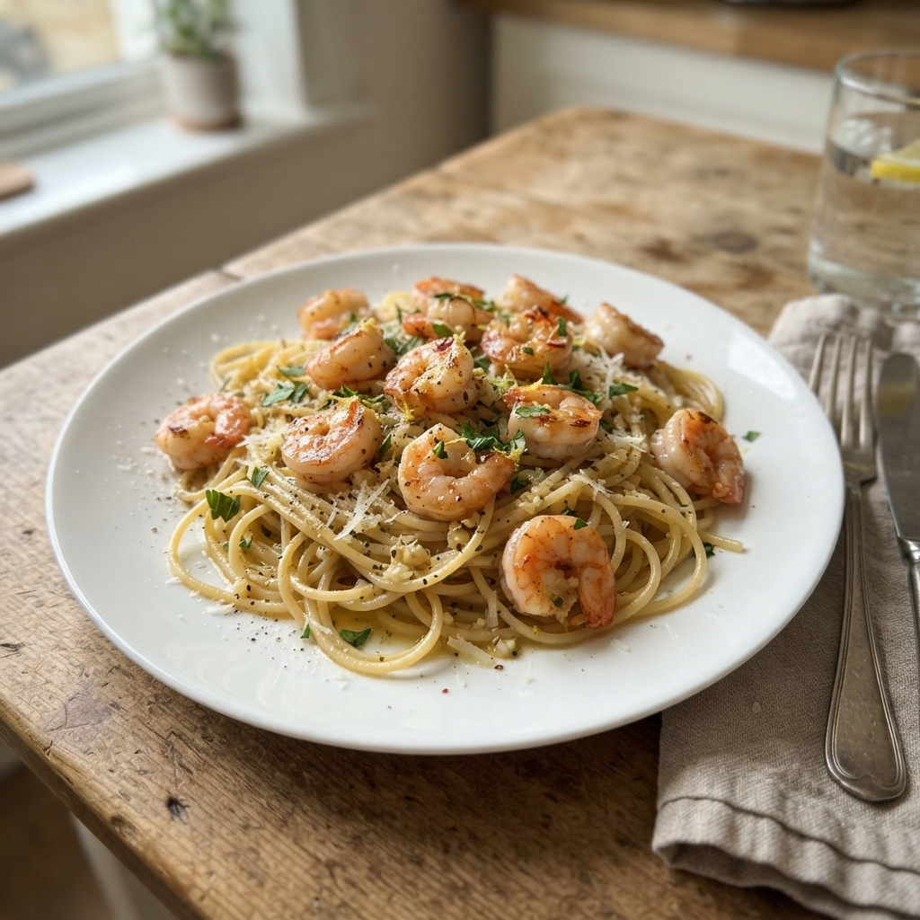 Quick Garlic Butter Shrimp Pasta