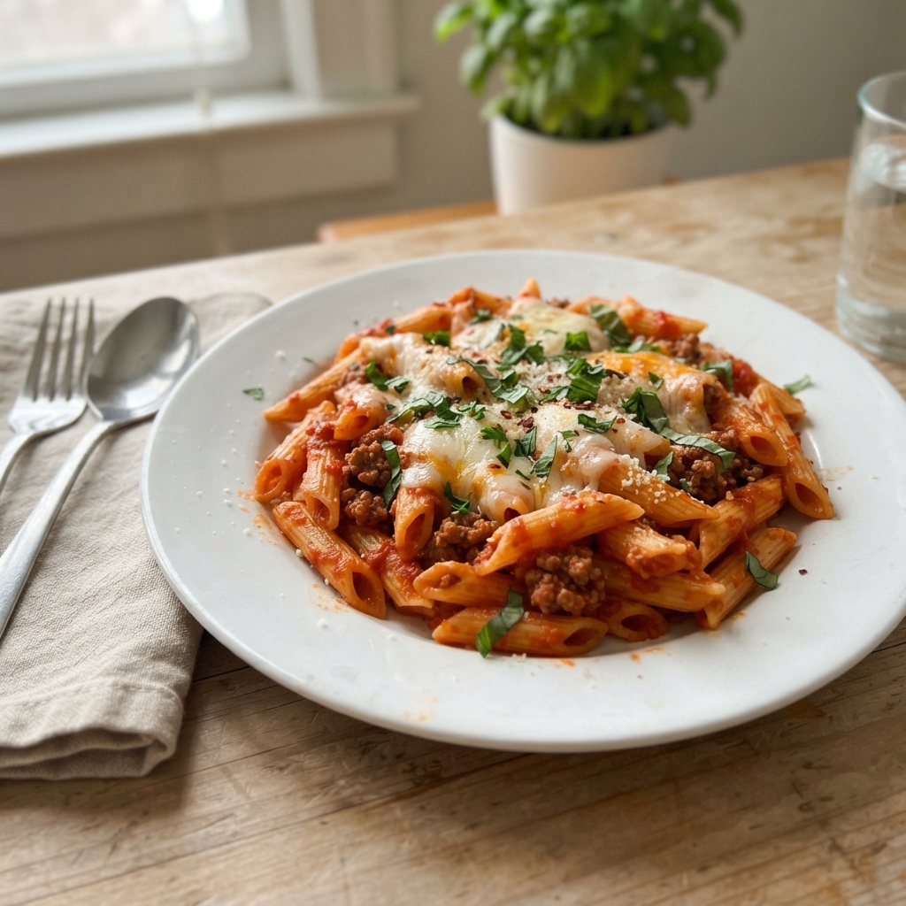 One-Pan Cheesy Beef Pasta
