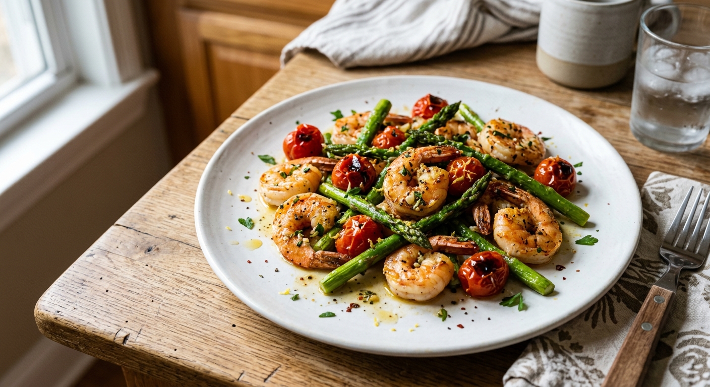 Lemon Garlic Shrimp Sheet Pan Bake