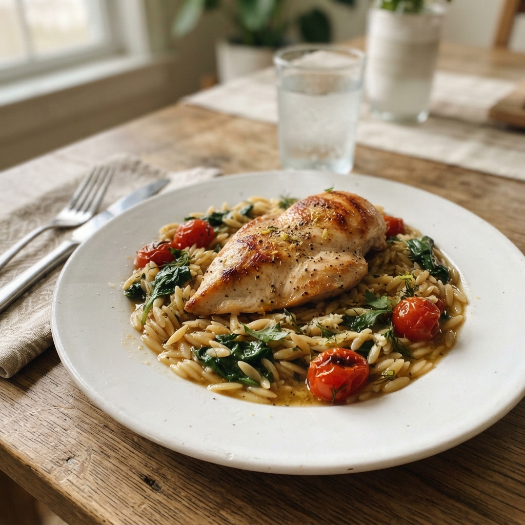 One-Pan Mediterranean Lemon Chicken and Orzo