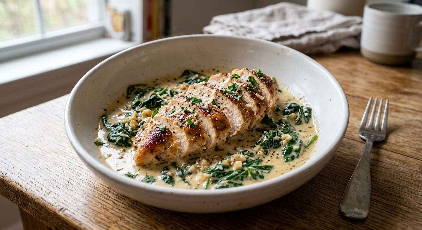 One-Pan Creamy Garlic Chicken and Spinach