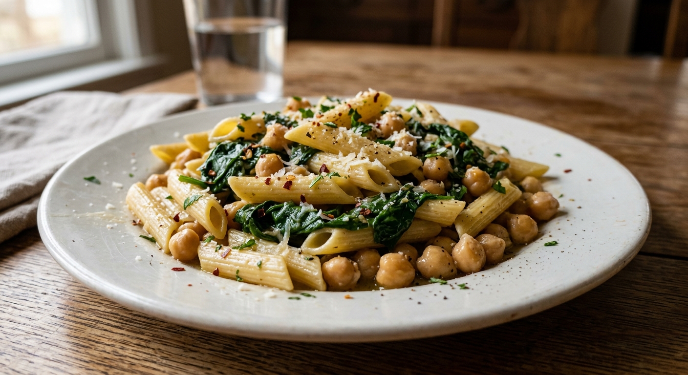 Quick Lemon Garlic Chickpea Pasta