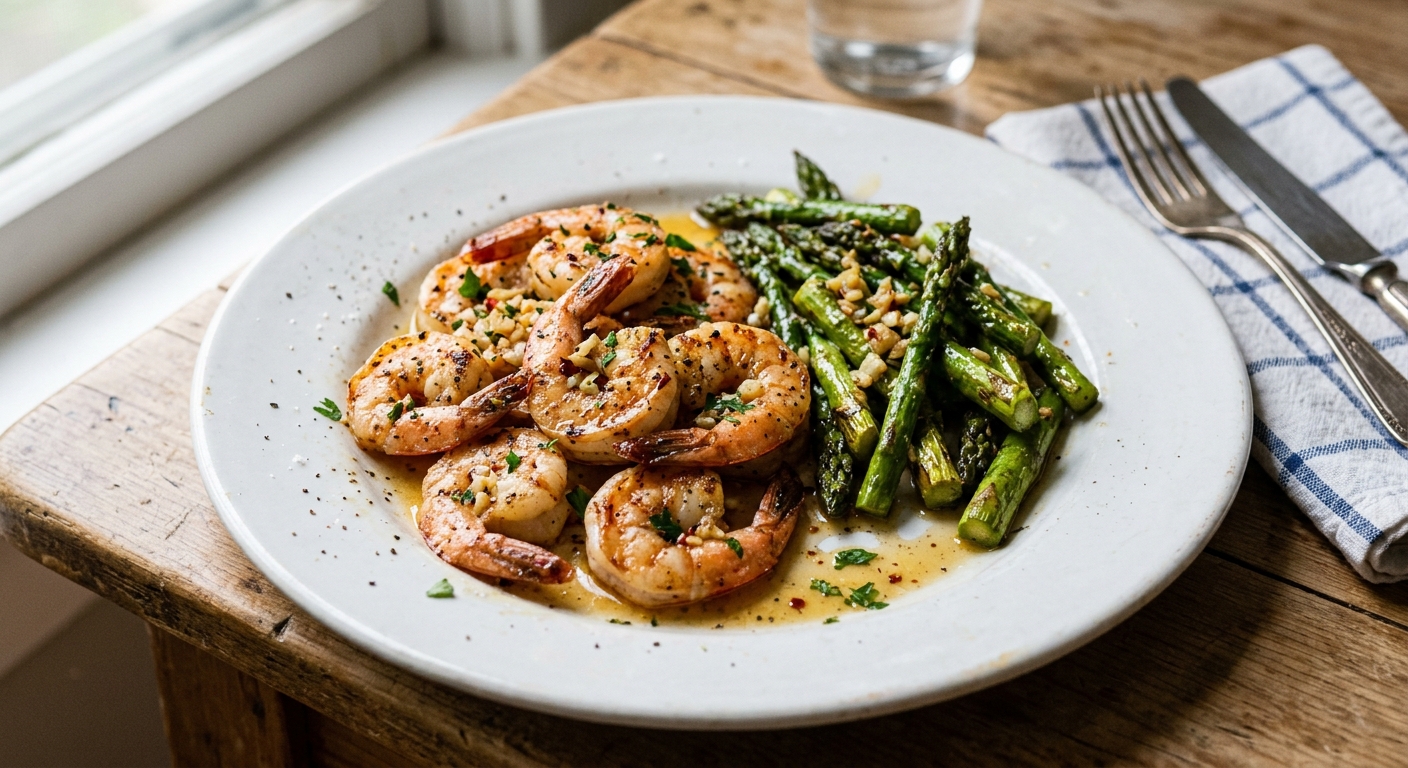 Lemon Garlic Butter Shrimp and Asparagus
