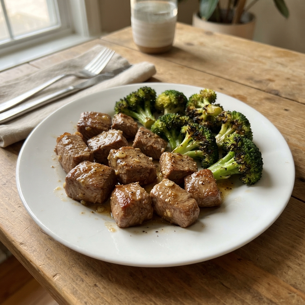One-Pan Garlic Butter Steak Bites and Broccoli