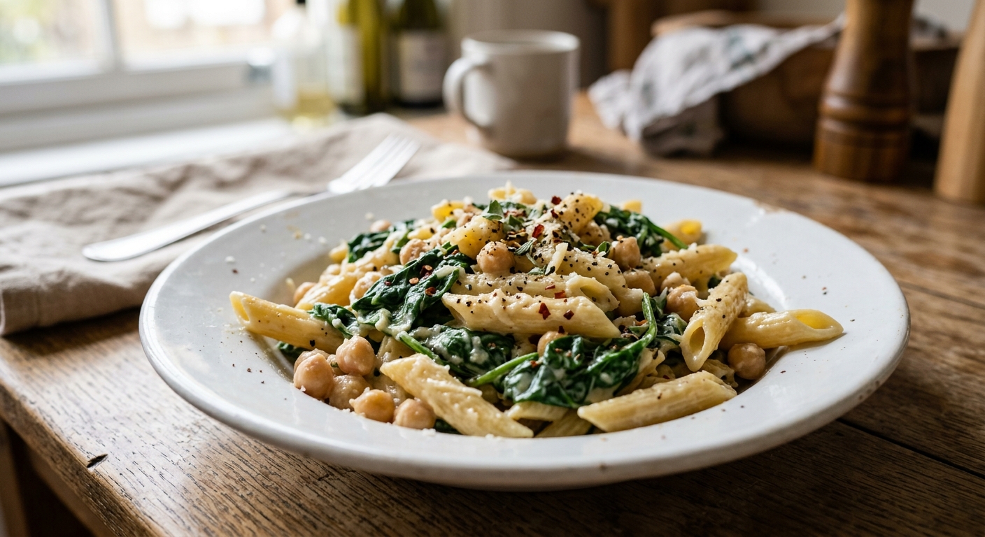 Creamy Spinach and Chickpea Pasta