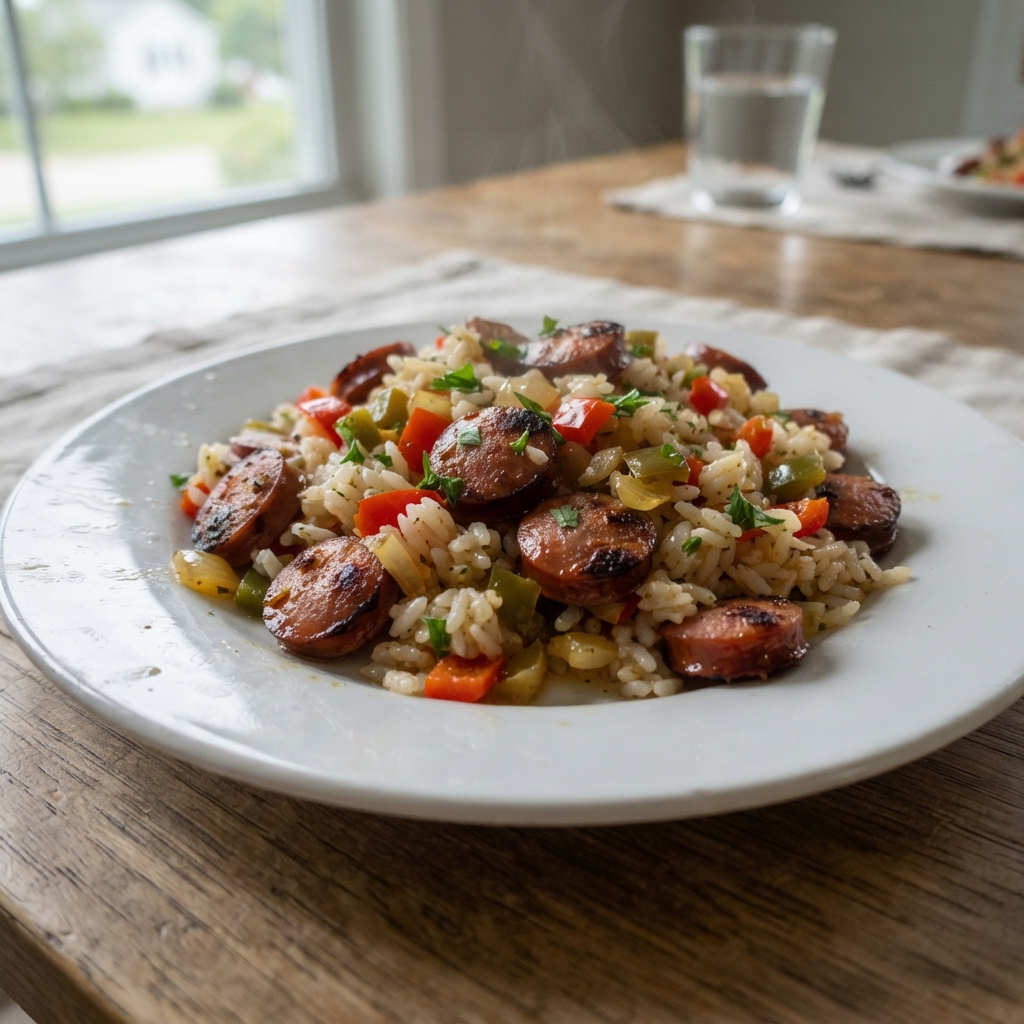 One-Pan Garlic Butter Sausage and Rice