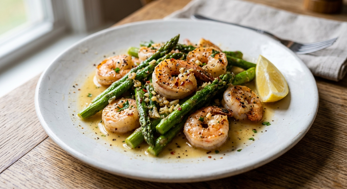 Lemon Garlic Butter Shrimp and Asparagus