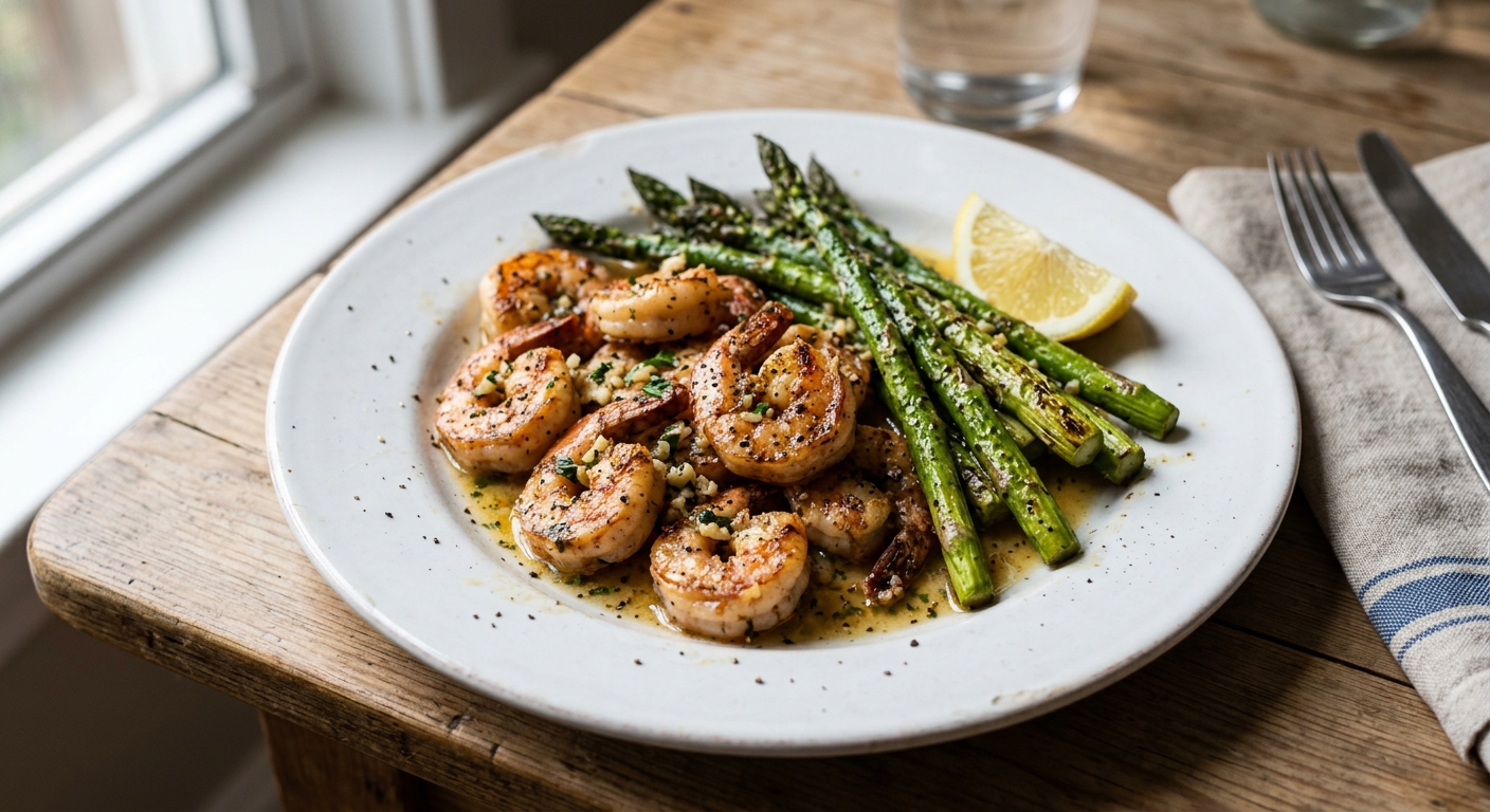 Lemon Garlic Butter Shrimp and Asparagus