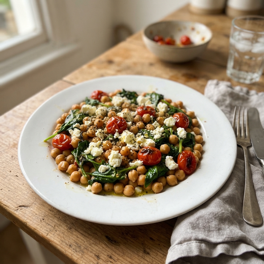 Mediterranean Chickpea and Spinach Skillet