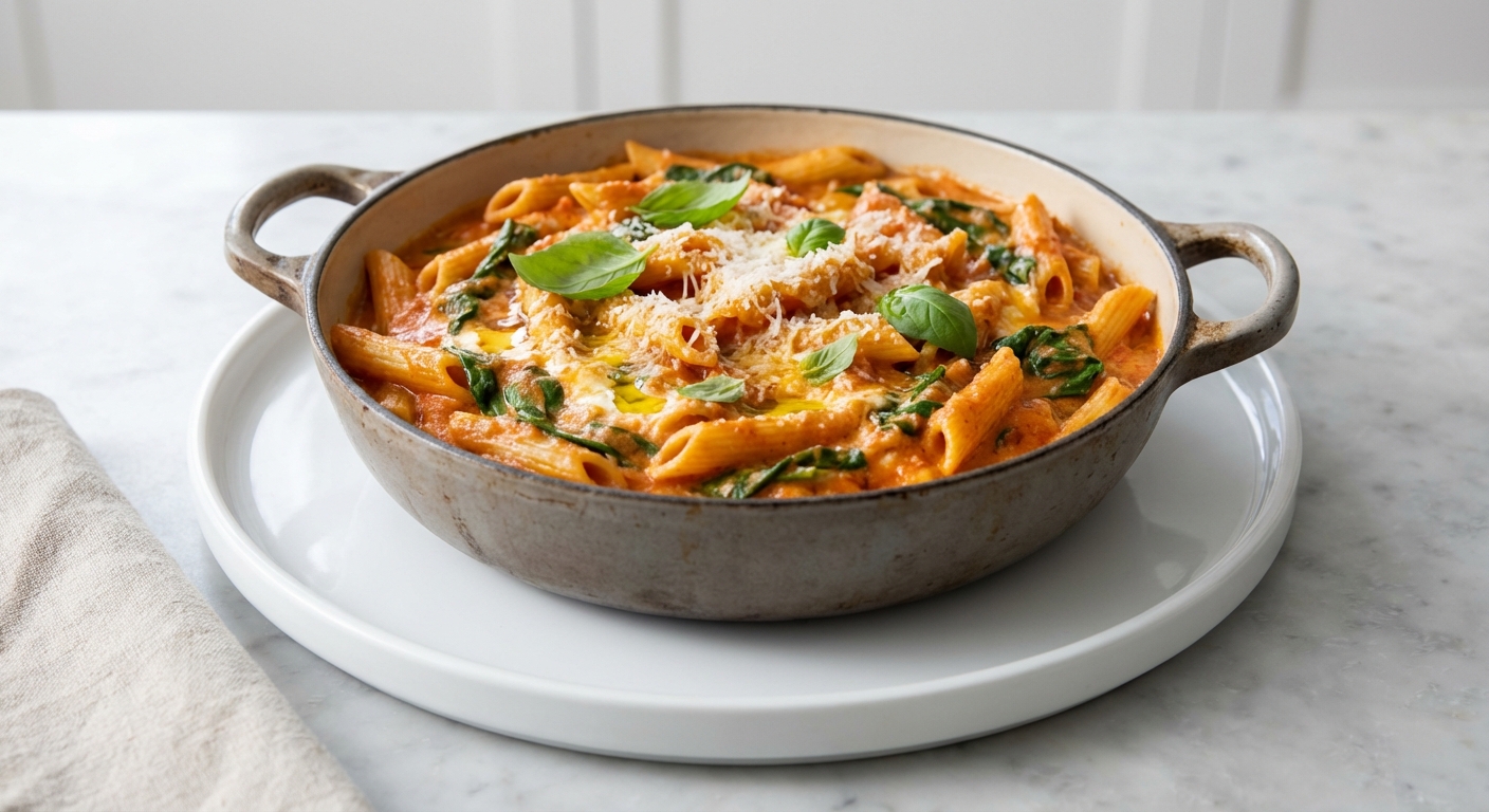 Creamy One-Pot Tomato and Spinach Pasta
