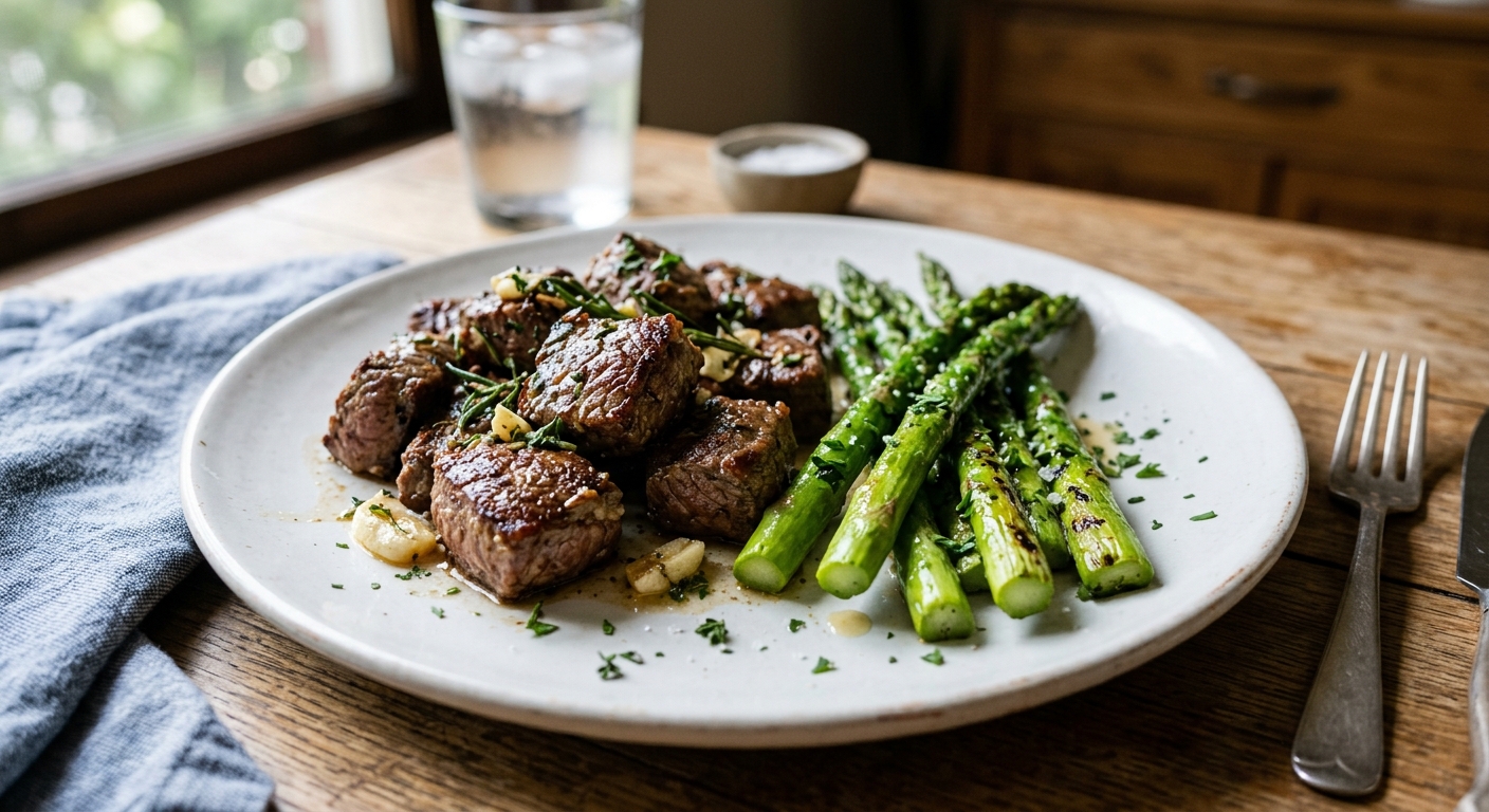 One-Pan Garlic Herb Steak and Asparagus