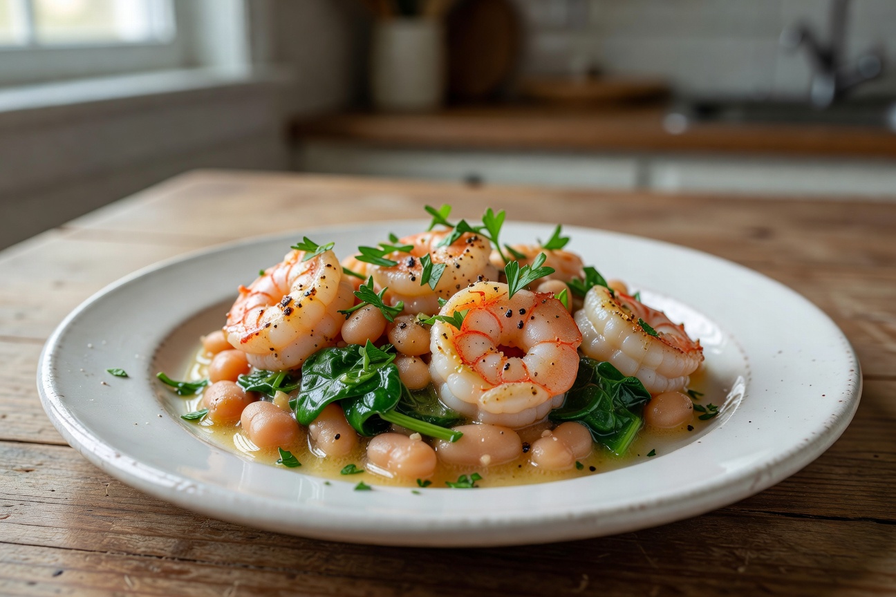 Lemon Garlic Shrimp and White Bean Skillet