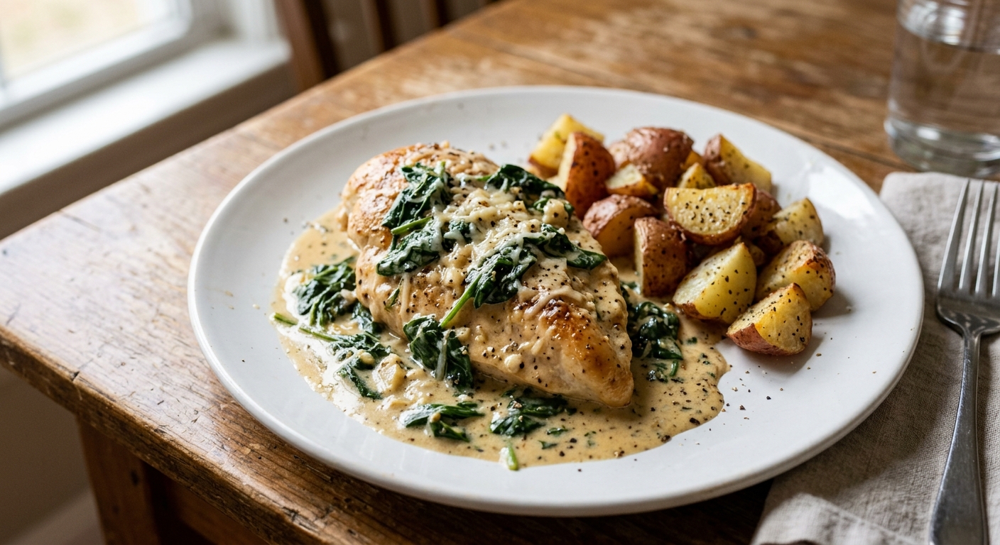 One-Pan Creamy Garlic Chicken and Spinach