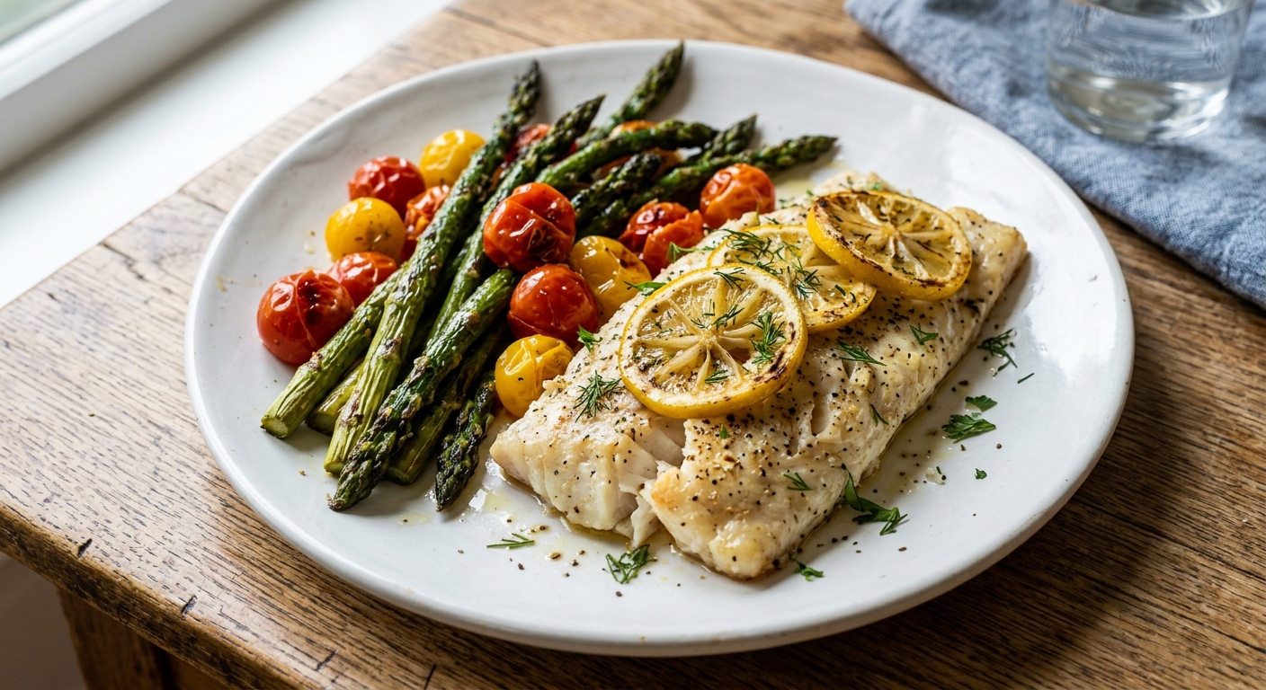 Lemon Garlic Sheet Pan Cod with Asparagus