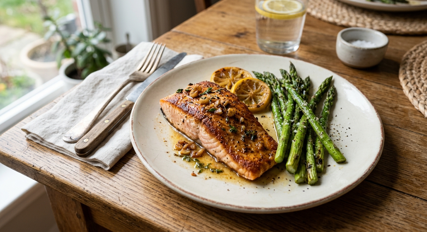 Lemon Garlic Pan-Seared Salmon with Asparagus