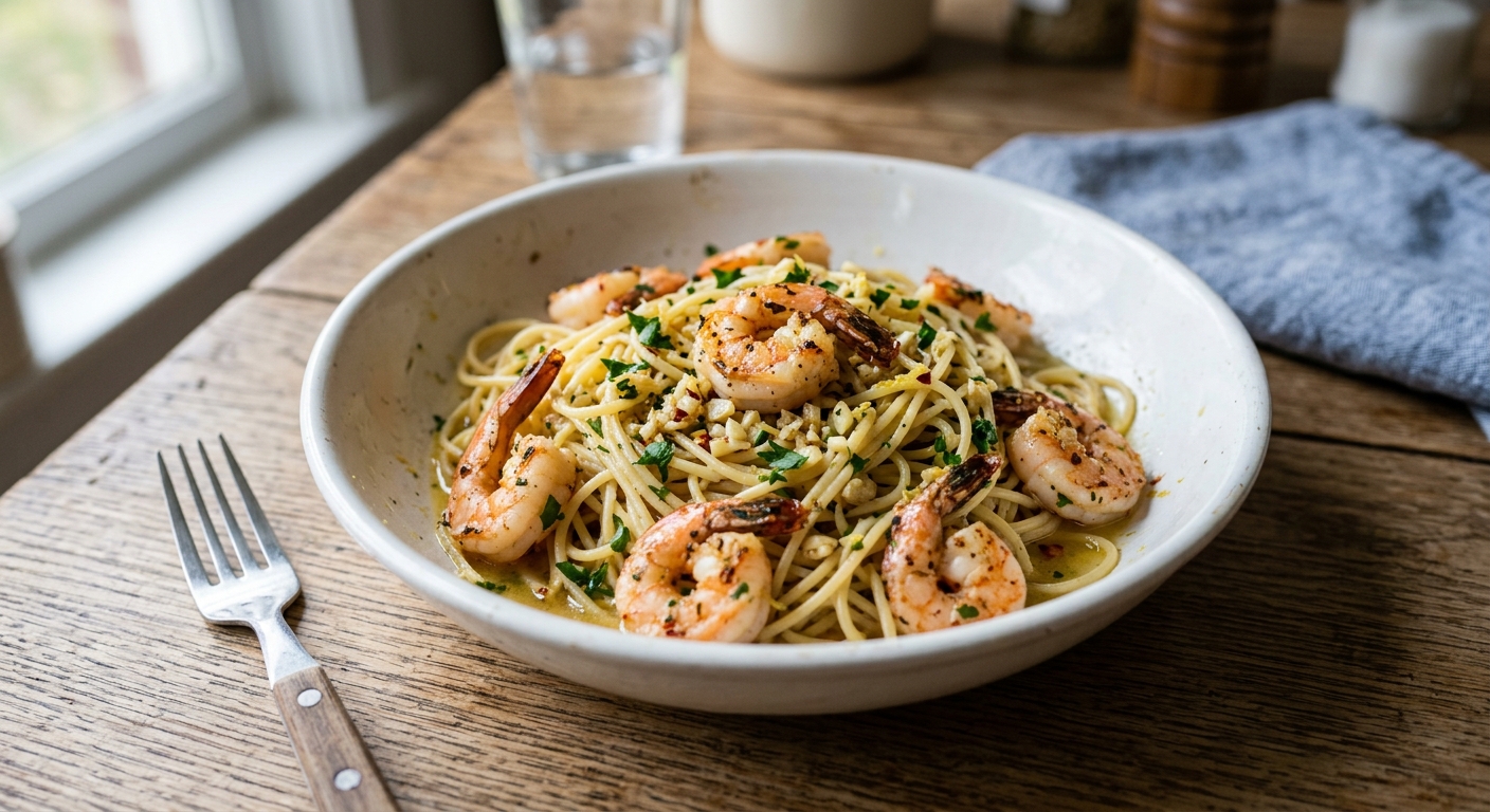 15-Minute Lemon Garlic Shrimp Pasta