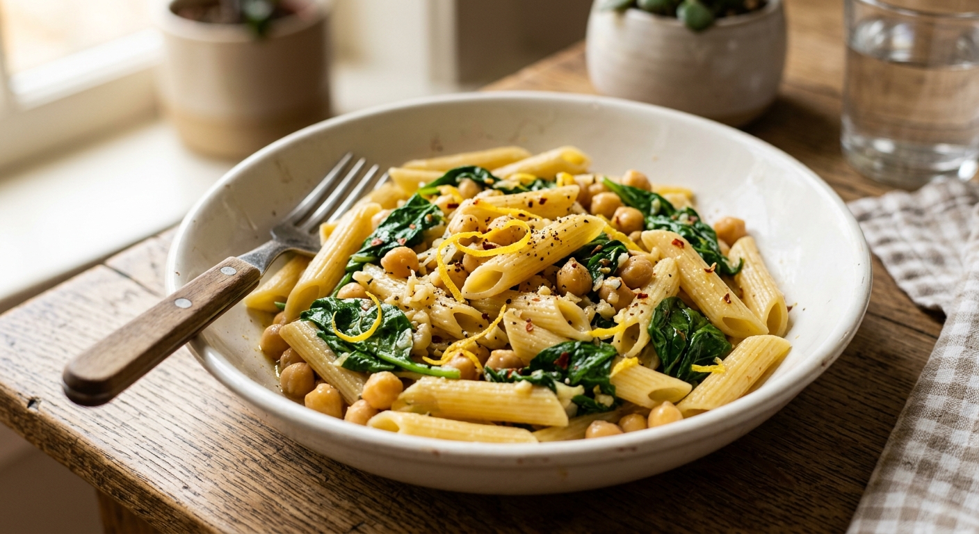 One-Pan Lemon Garlic Chickpea Pasta