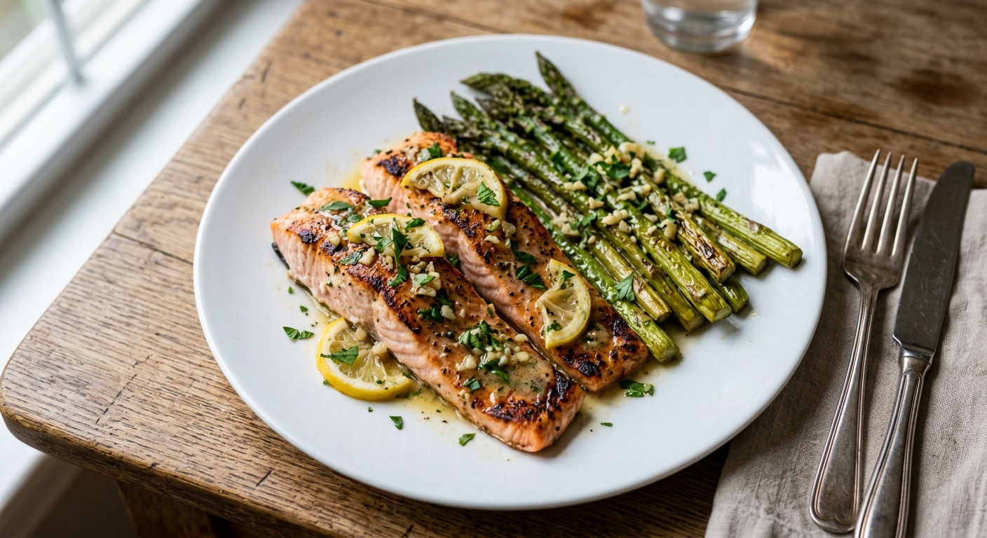 One-Pan Lemon Garlic Butter Salmon and Asparagus